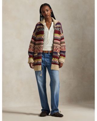 Geometric Shawl-Collar Zip Cardigan