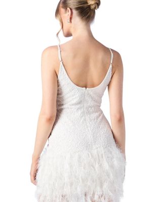 Embellished Feather Bridal Mini Dress