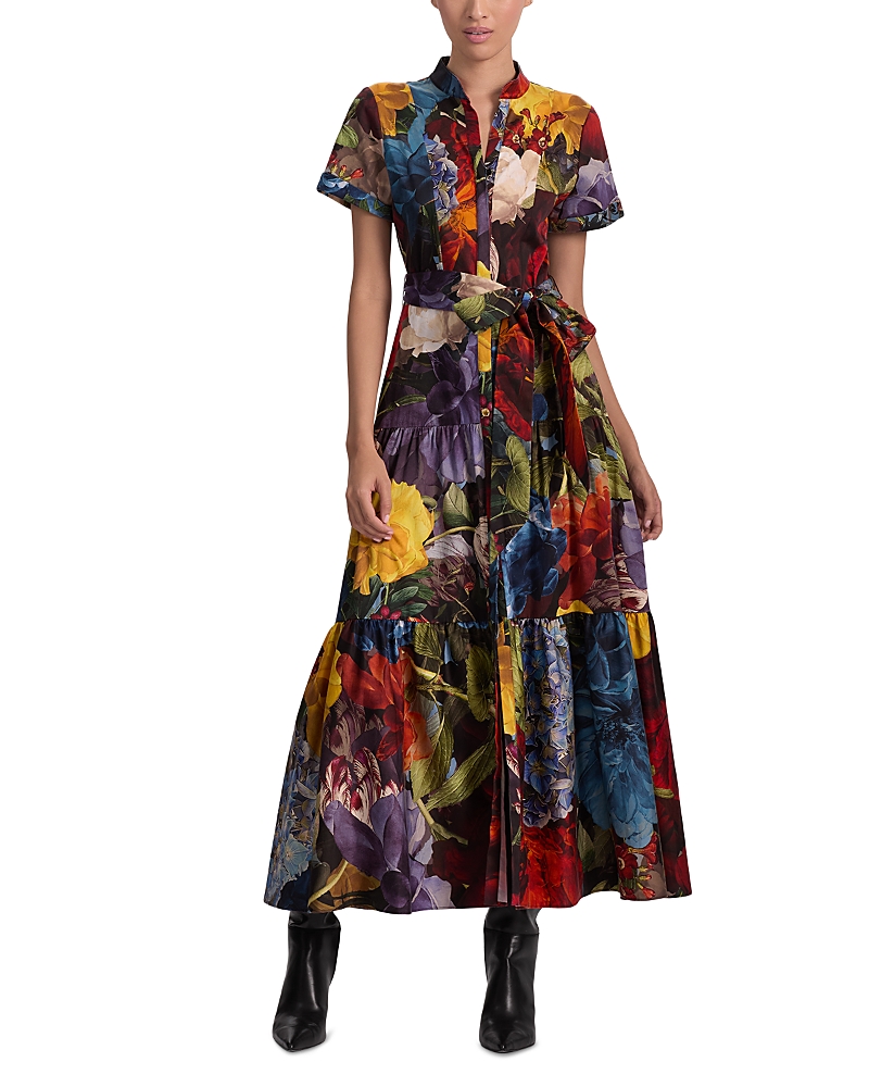 Alice And Olivia Lucy Roll Sleeve Midi Dress In Multi