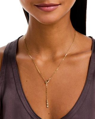 14K Yellow Gold Lab Grown Diamond Lariat Necklace, 18"