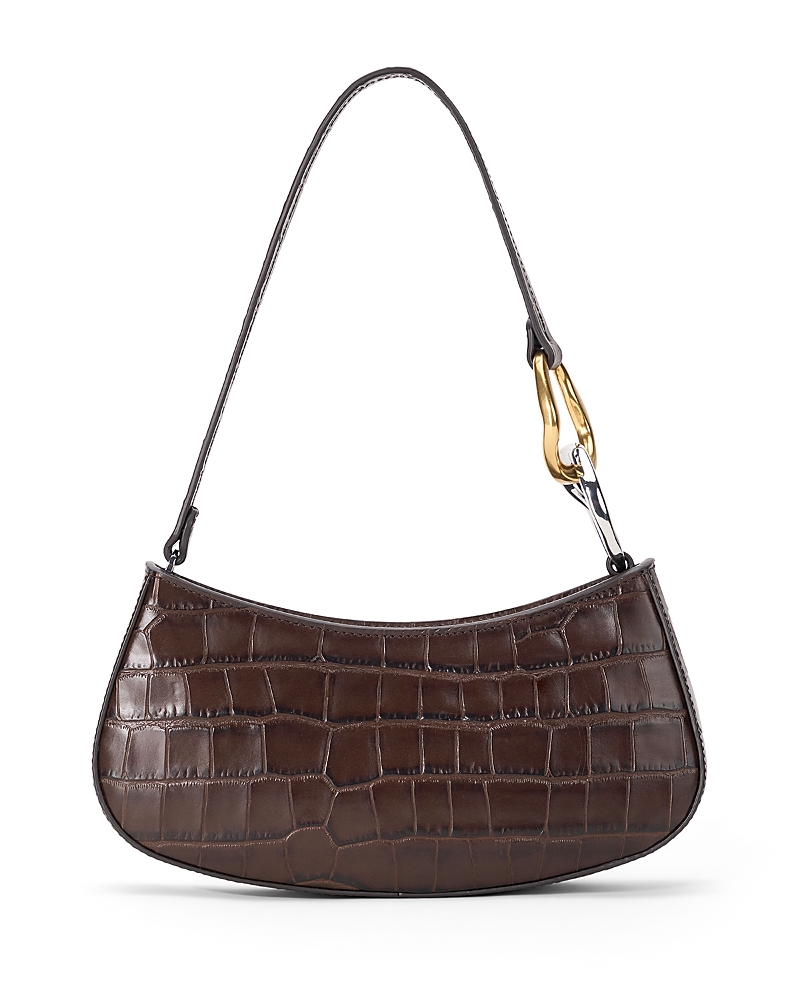Staud Ollie Croco Embossed Leather Shoulder Bag In Brown