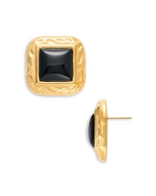 Square Stone Framed Stud Earrings - Exclusive