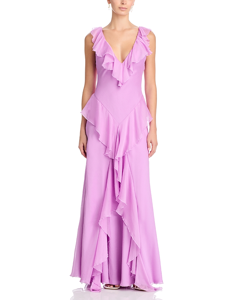 Amur Estella Bias Ruffled Gown In Pink