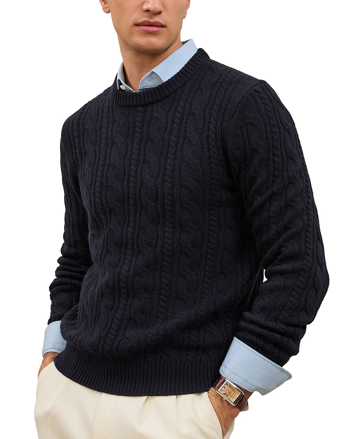 Reiss Men's Cashmere Crewneck Cable Sweater