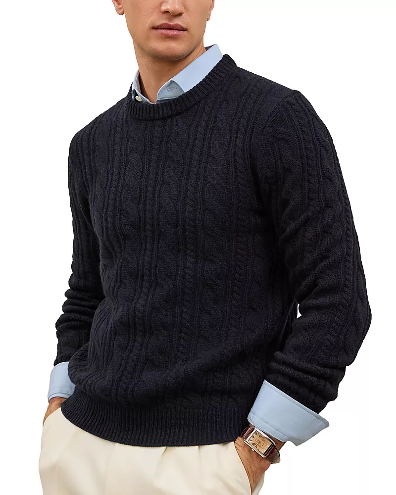 Reiss Men's Cashmere Crewneck Cable Sweater