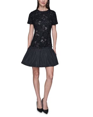 Chenille Sequin Mesh A Line Dress