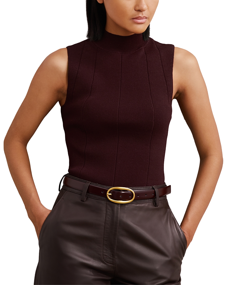 Reiss Milan Mock Neck Sleeveless Sweater In Burgundy