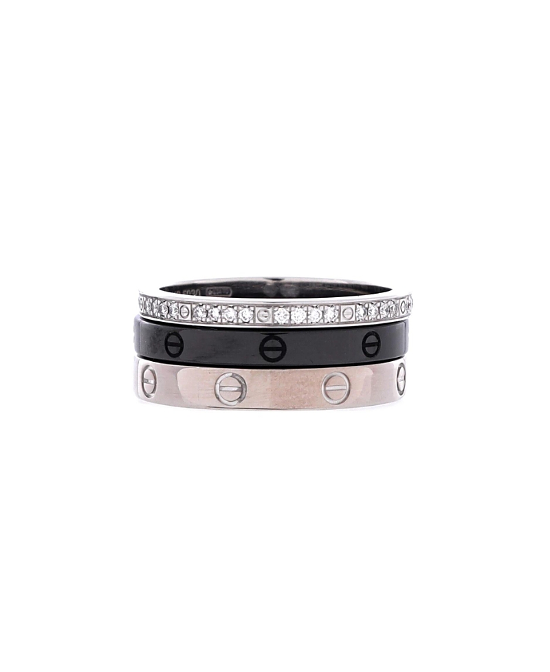 Pre-owned Pre-owned Cartier Cartier Love Band 3 Ring Set 18k White Gold, Diamonds, And Ceramic