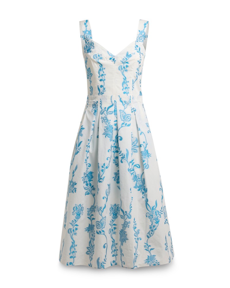 Etro Floral Embroidered Midi Apron Dress in Blue Multi