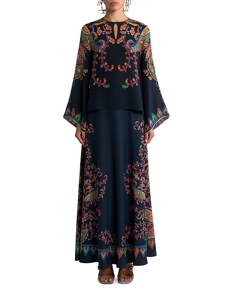 Etro Silk Flared Sleeve Keyhole Blouse