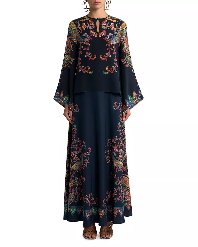 Etro Silk Flared Sleeve Keyhole Blouse