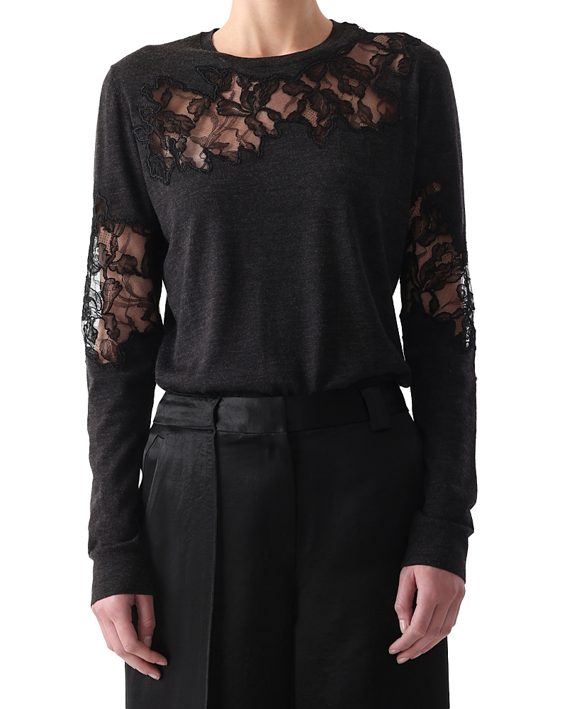 Jason Wu Collection Merino Wool Lace Crewneck Sweater In Gray