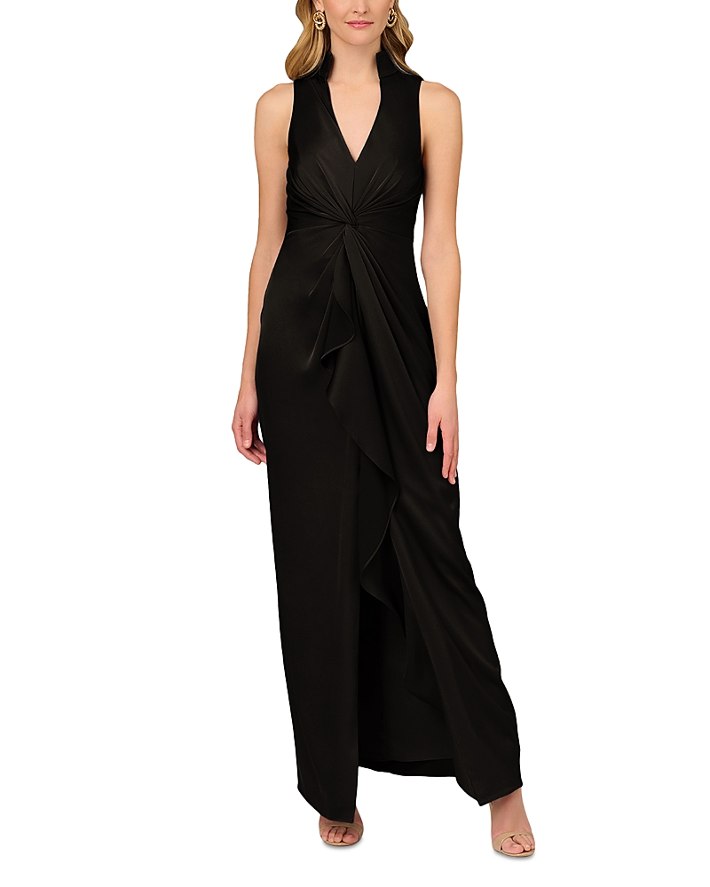 Aidan Mattox Gathered Front Gown In Black