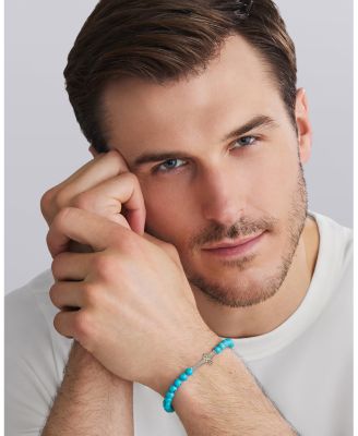 Two-Tone Caviar Cross Turquoise Stretch Bracelet