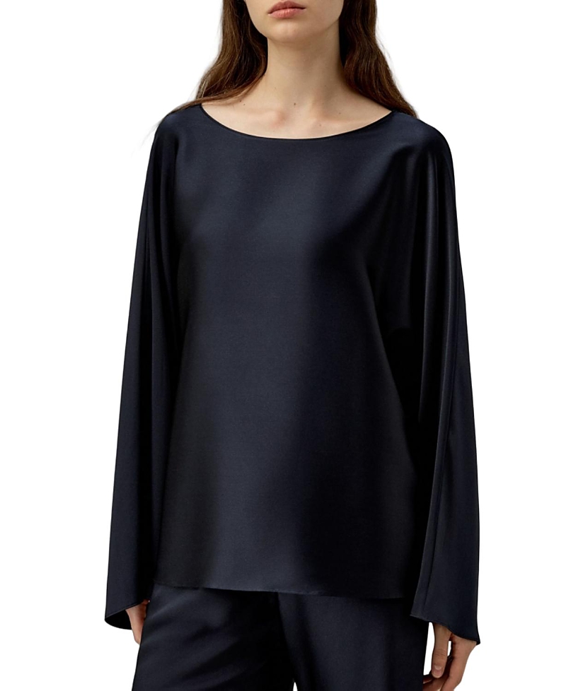 Lilysilk Silk Charmeuse Crewneck Top In Blue