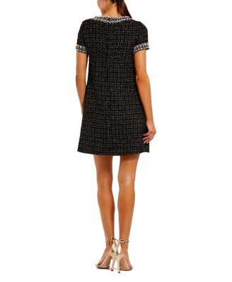  Short Sleeve Embellished Boucle Mini Dress