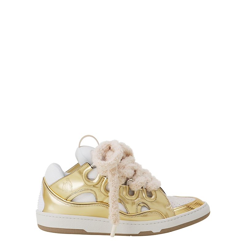 Lanvin Men's Curb Metallic Leather Sneakers With Mesh Laces