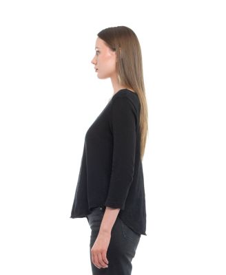 3/4 Sleeve Raw Hem Shirttail Tee