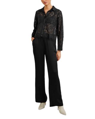 Lace Contrast Button Down Shirt