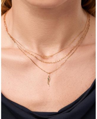  Solid Yellow Gold Italian Horn Charm Necklace