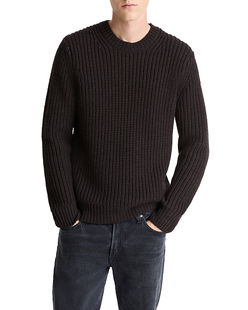 Vince Shaker Stitch Merino Wool Crewneck Sweater In Black