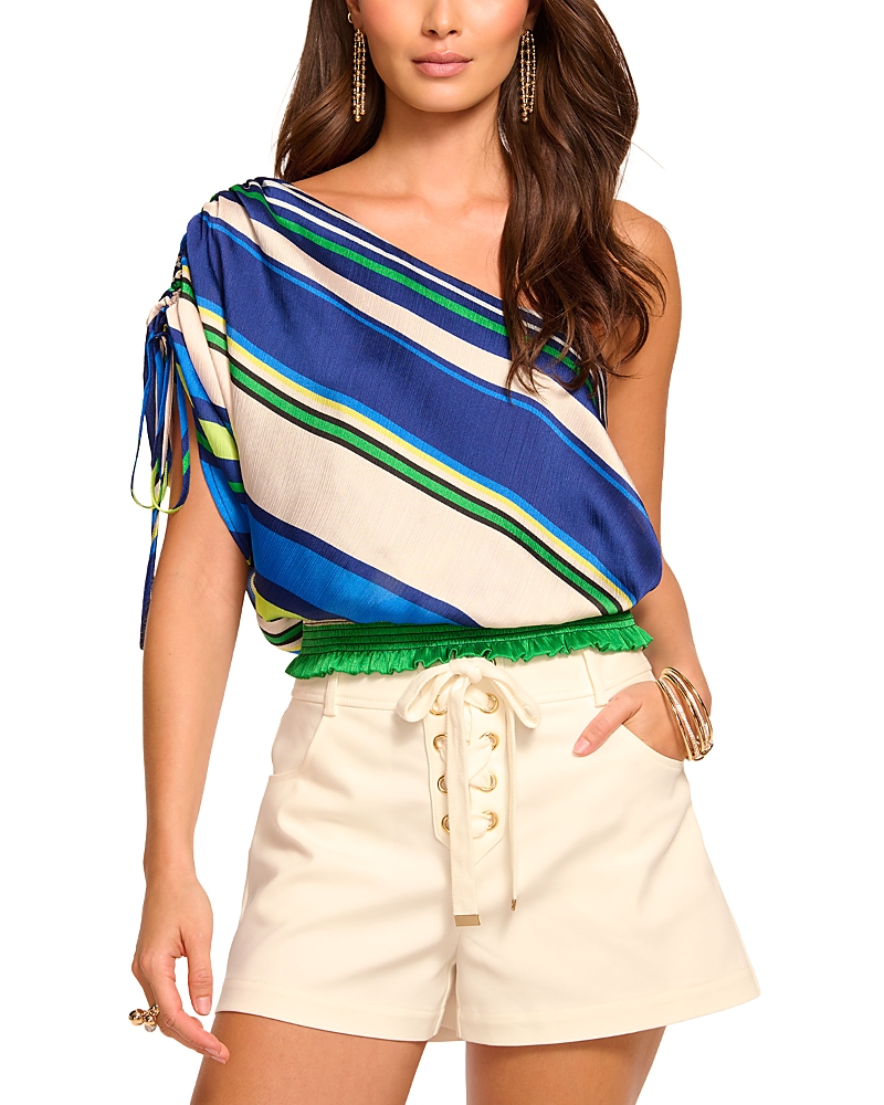Ramy Brook Delara Stripe Satin One-shoulder Top In Multi