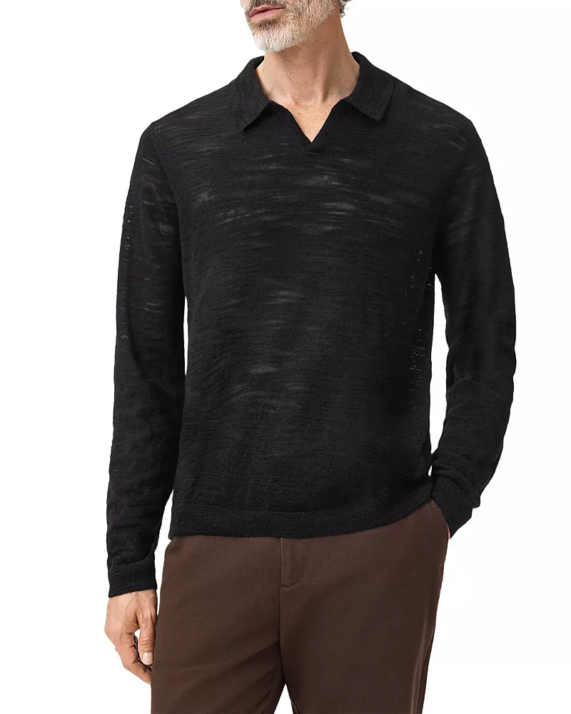 John Varvatos Luciano Slub Open Collar Polo Sweater