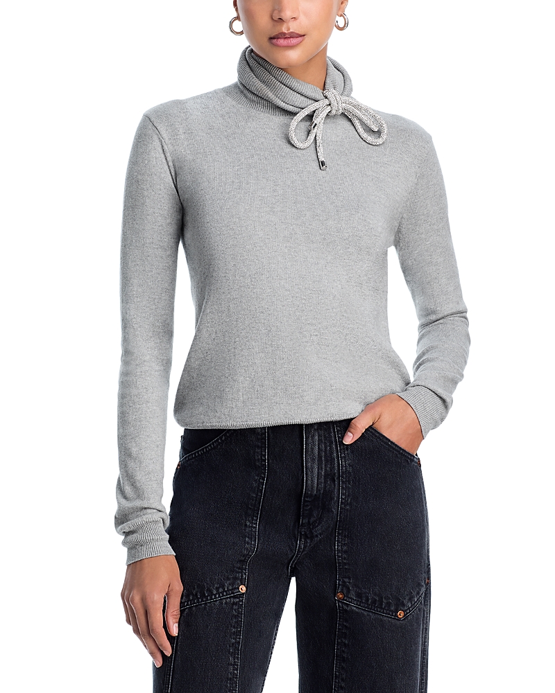 Area Crystal Knot Turtleneck Sweater In Gray