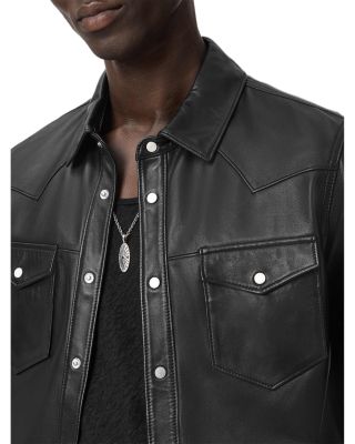 Sage Leather Shirt Jacket