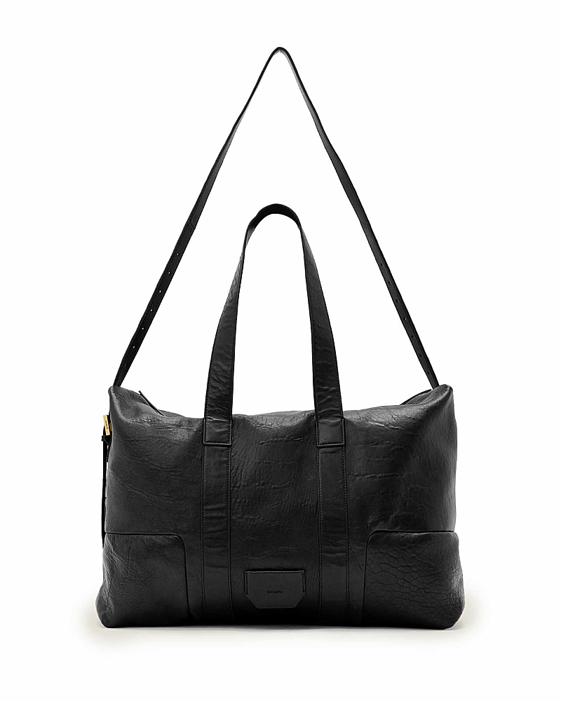 Allsaints Ares Large Grained Leather Holdall Tote In Black