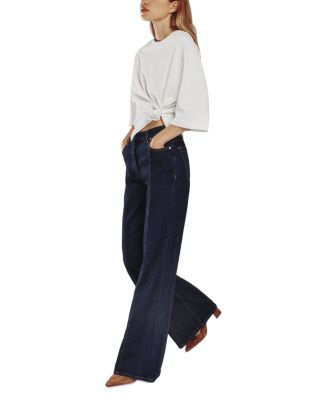 June Mid Rise Flare Leg Pin Stitch Jeans in Indigo