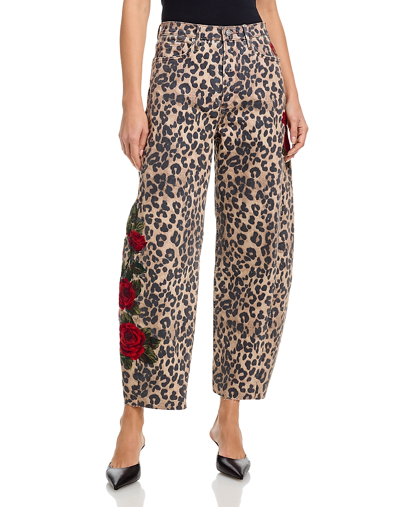 Driftwood Parker X Wild Rose Ankle Barrel Jeans In Leopard In Brown