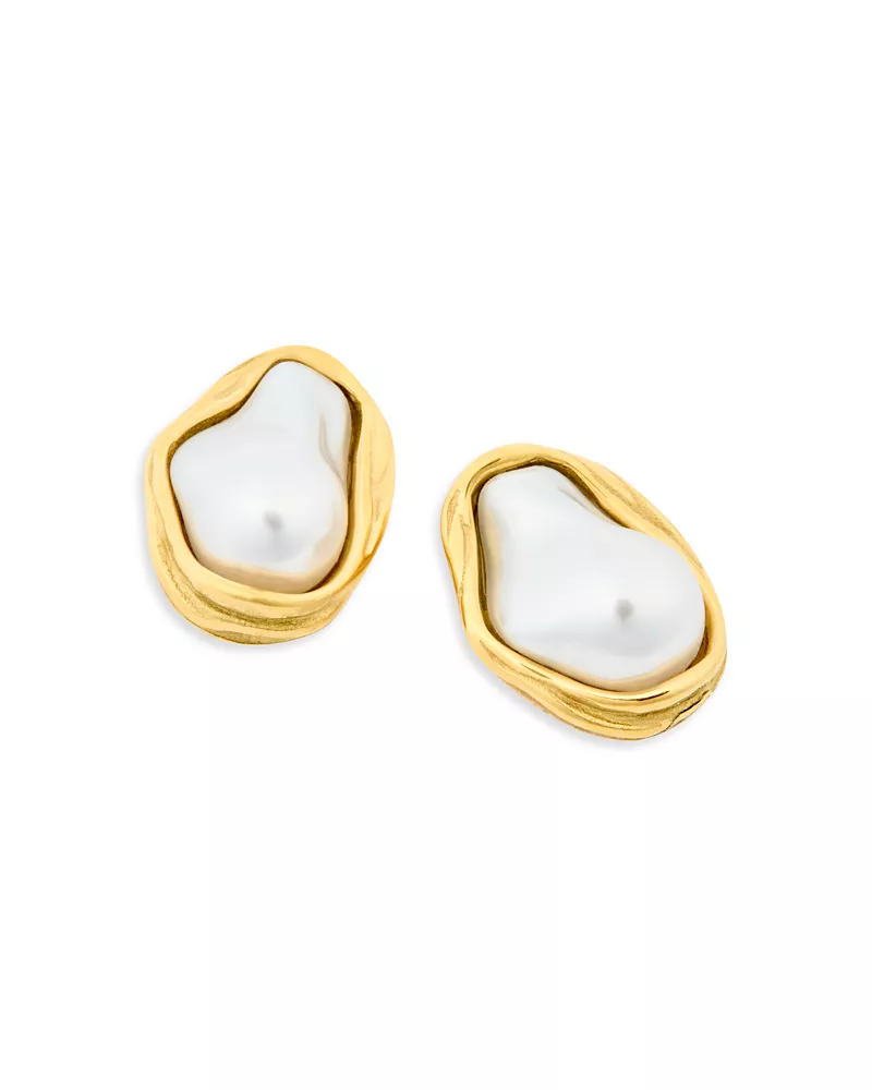 Aqua Orga Imitation Pearl Earrings - Exclusive