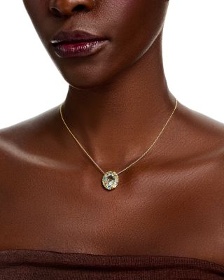 Prasiolite, Multi Gemstone & Diamond Halo Pendant Necklace in 14k Yellow Gold, 18"