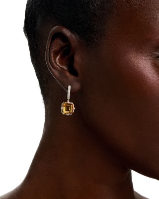 Citrine & Diamond Drop Earrings in 14K Yellow Gold