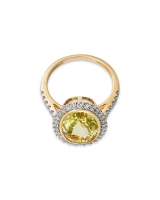 Lemon Quartz & Diamond Halo Ring in 14K Yellow Gold