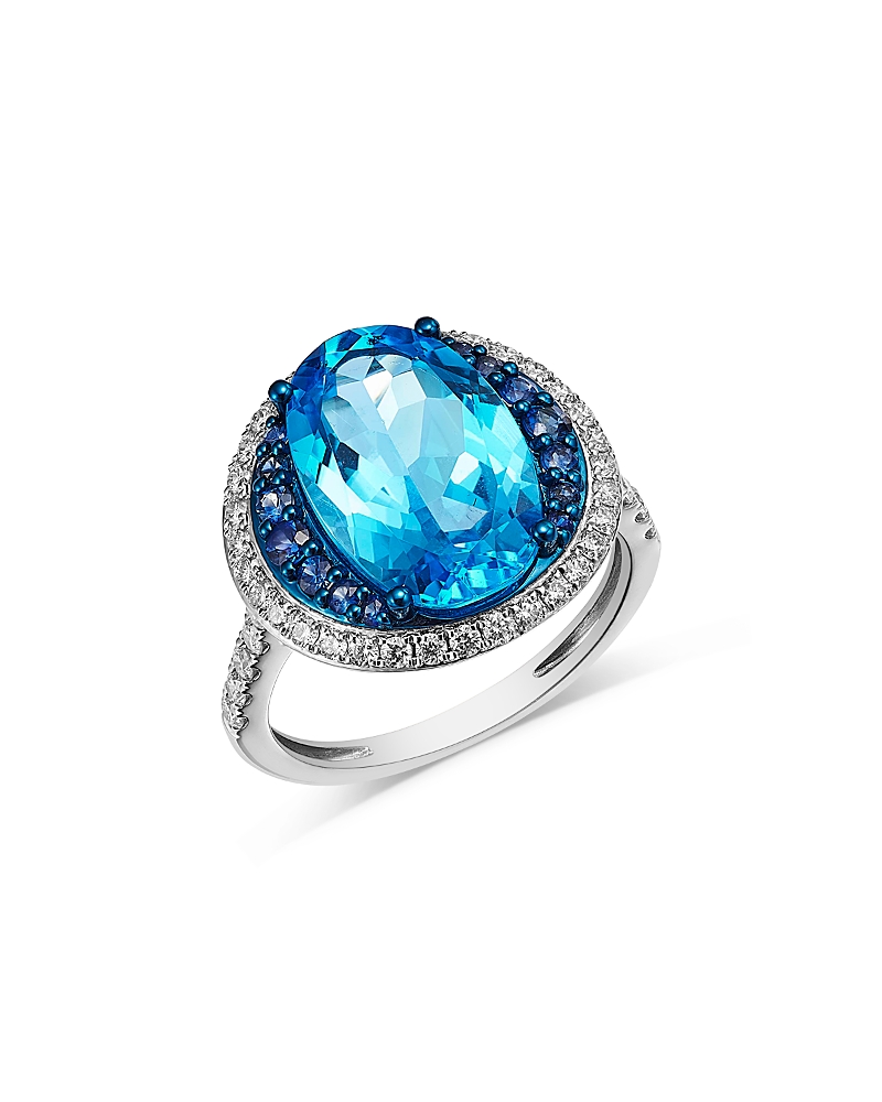 Bloomingdale's Fine Collection Swiss Blue Topaz, Blue Sapphire & Diamond Halo Ring In 14k White Gold In Metallic