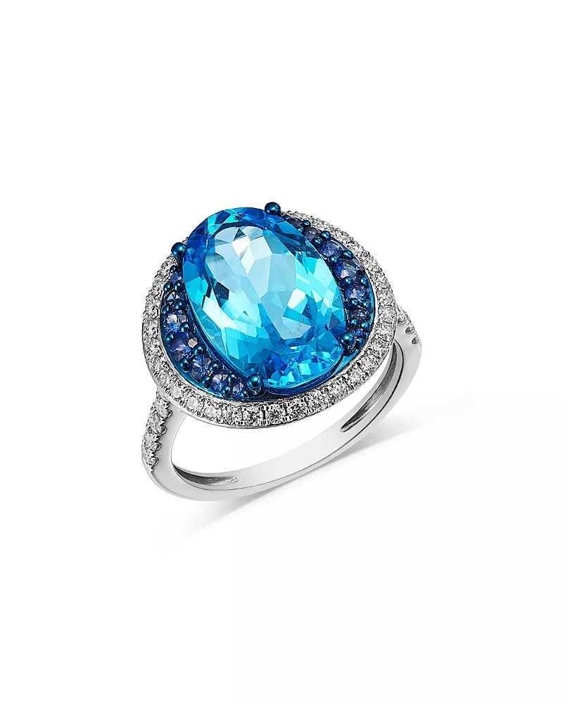 Bloomingdale's Fine Collection Swiss Blue Topaz, Blue Sapphire & Diamond Halo Ring in 14K White Gold