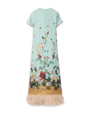Silk Feather Trim Dress