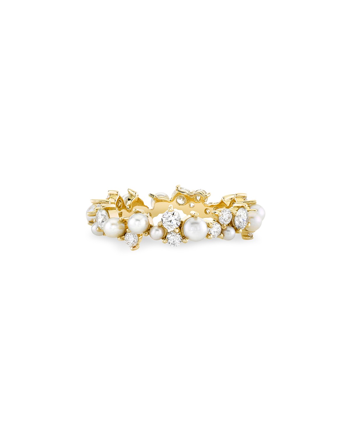 Sydney Evan 14K Yellow Gold Diamond & Freshwater Pearl Cocktail Eternity Ring