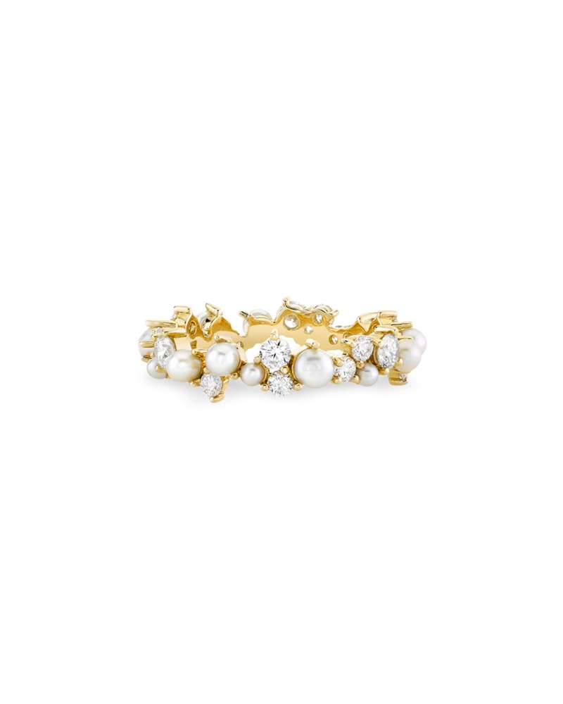 Sydney Evan 14K Yellow Gold Diamond & Freshwater Pearl Cocktail Eternity Ring