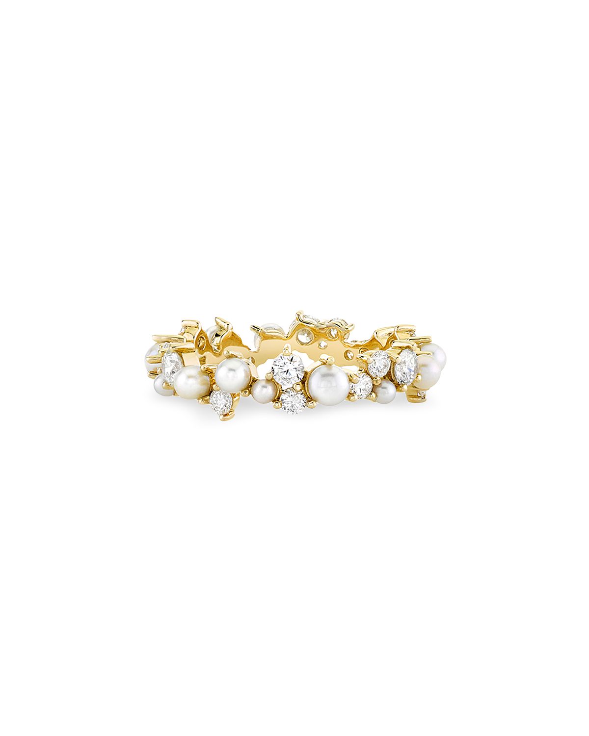 Sydney Evan 14K Yellow Gold Diamond & Freshwater Pearl Cocktail Eternity Ring