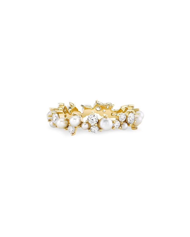 Sydney Evan 14K Yellow Gold Diamond & Freshwater Pearl Cocktail Eternity Ring