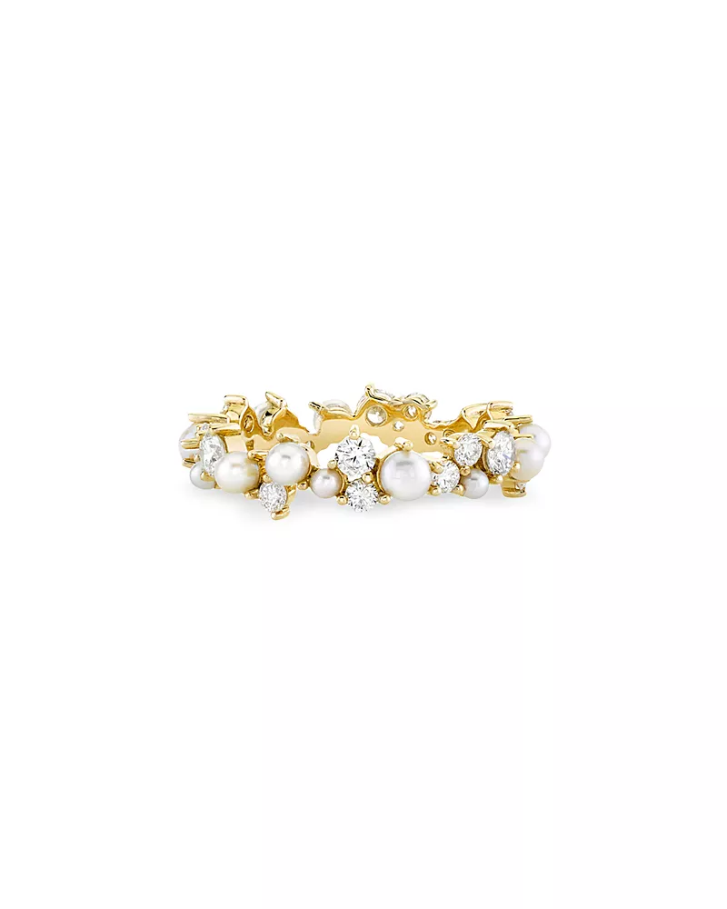 Sydney Evan 14K Yellow Gold Diamond & Freshwater Pearl Cocktail Eternity Ring
