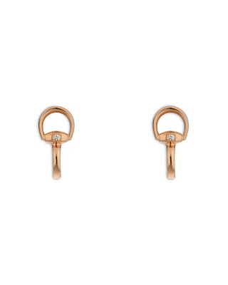 18K Rose Gold Horsebit Diamond Accent Mini Hoop Earrings