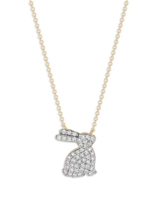 14K Yellow Gold Diamond Mini Bunny Necklace, 0.24 tcw