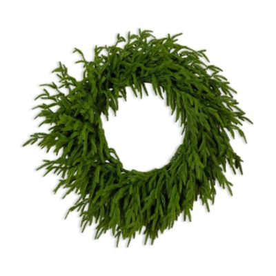 Pre-Lit Artificial Real Touch Norfolk Island Pine Wreath with Warm White LED Lights and Natural Look