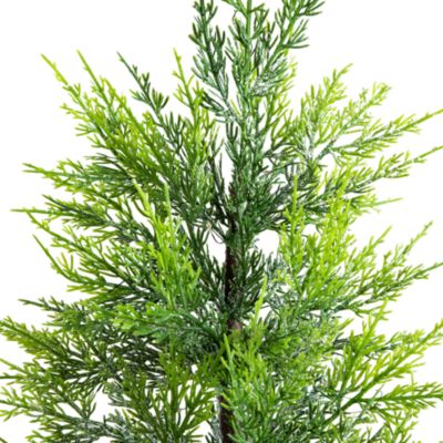 Pre-Lit Artificial Lightly Snowed Cypress 32" Christmas Tree with Warm White LED Lights in Decorative Basket