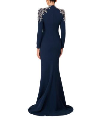 Cobra Embellished-Shoulders Mock-Neck Maxi Dress