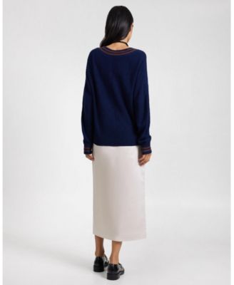  Deep V-neck Varsity Pullover Sweater